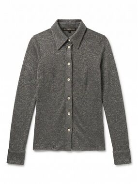 Alexa Chung Metallic Silver Gray Knit Shirt Women’s Small Slim Fit Button Front